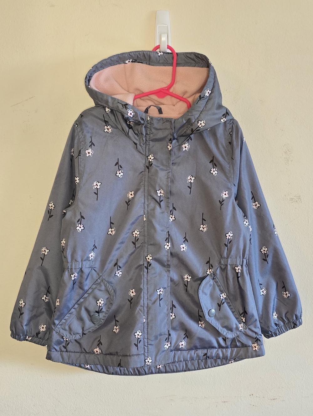 Carter’s Floral Jacket Coat Girls Size 5-6 Gray Pink Hooded Cozy Cute